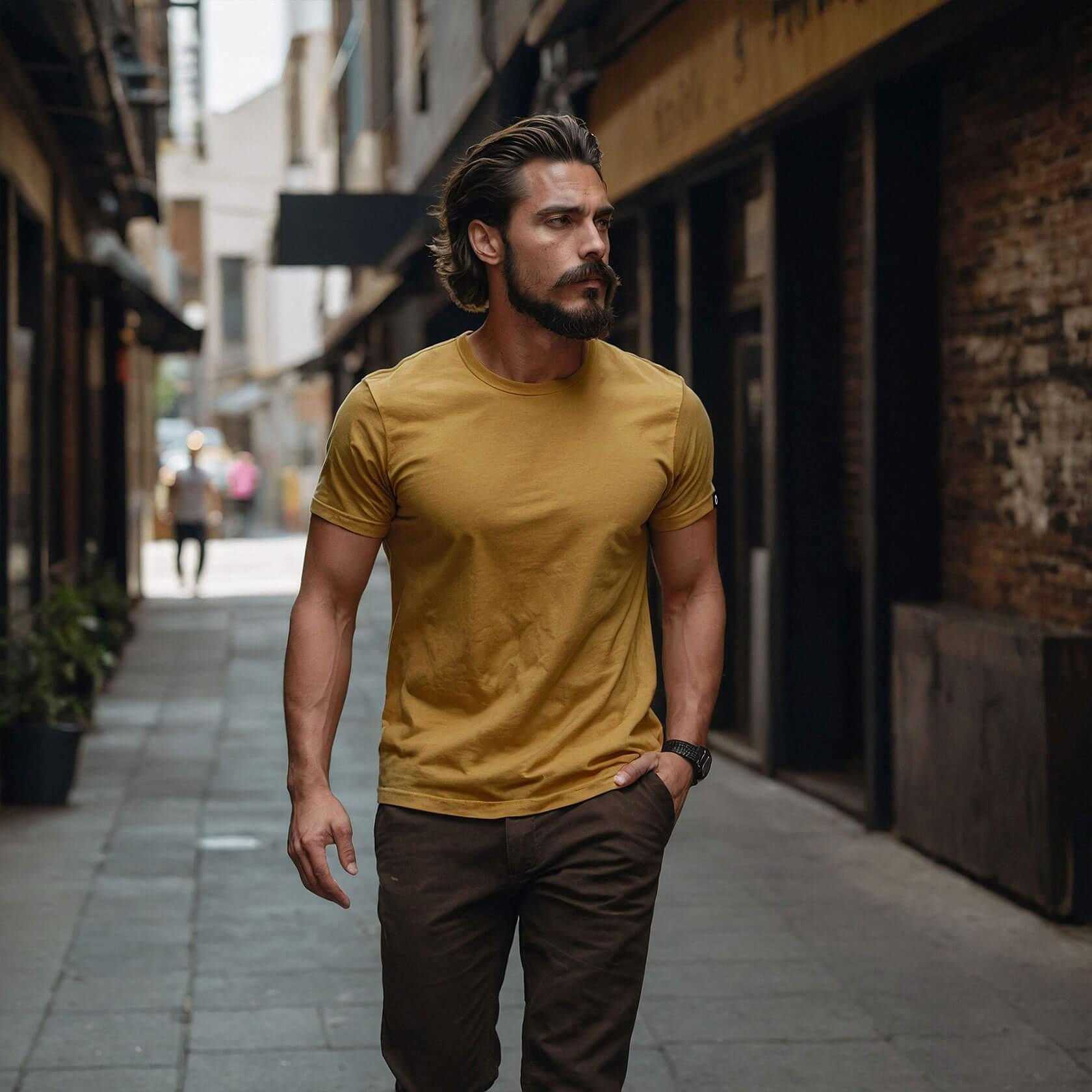 Men’s Classic Ease Solid Regular T-shirt in Mustard