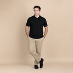 Snap Button Polo T-shirt in Black