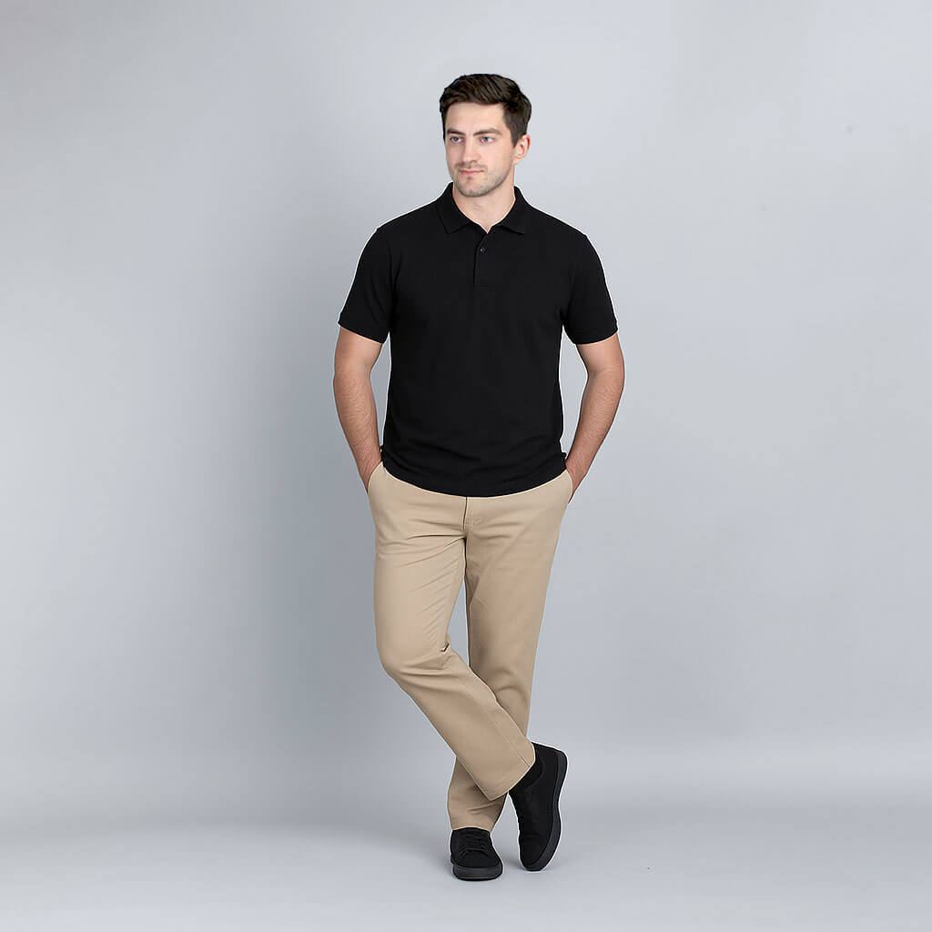 Solid Snap Button Polo T-shirt in Black