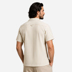 Textured Stripe Shirt in Beige with Cuban Collar