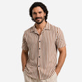 Textured Stripe Shirt in Brown with Cuban Collar