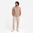 Textured Stripe Shirt in Brown with Cuban Collar