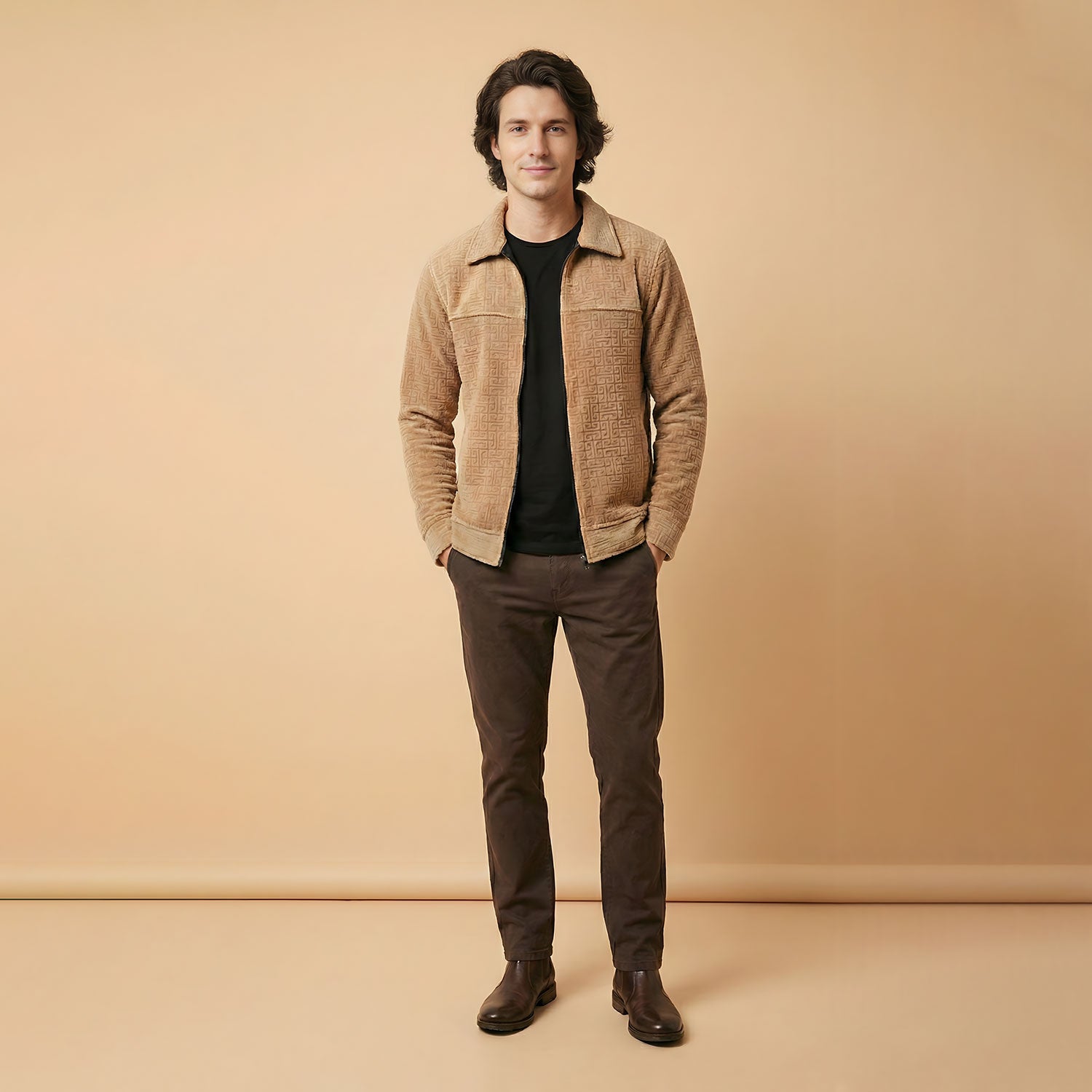 Monarch Textured Men’s Zip-Up Shacket – Camel