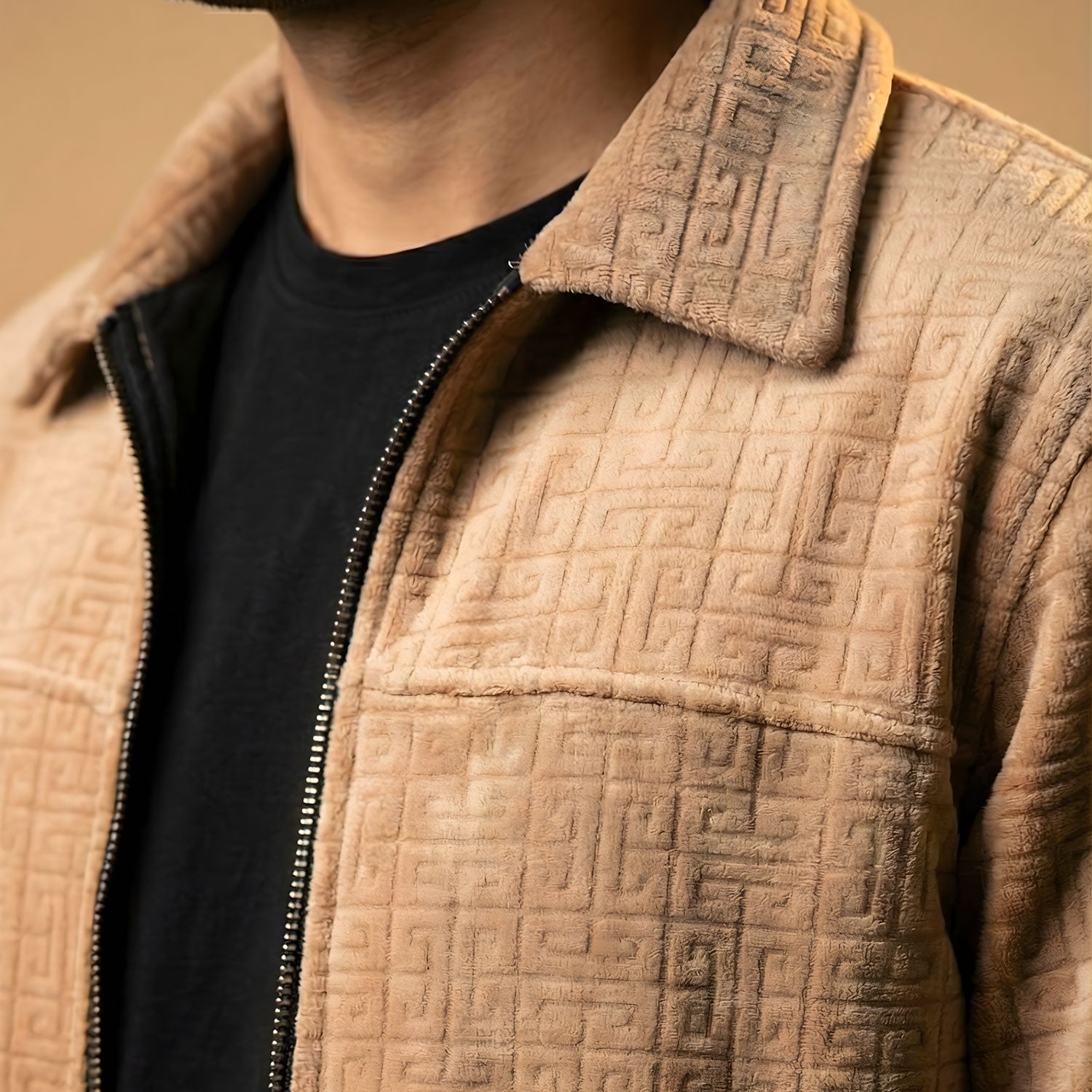 Monarch Textured Men’s Zip-Up Shacket – Camel