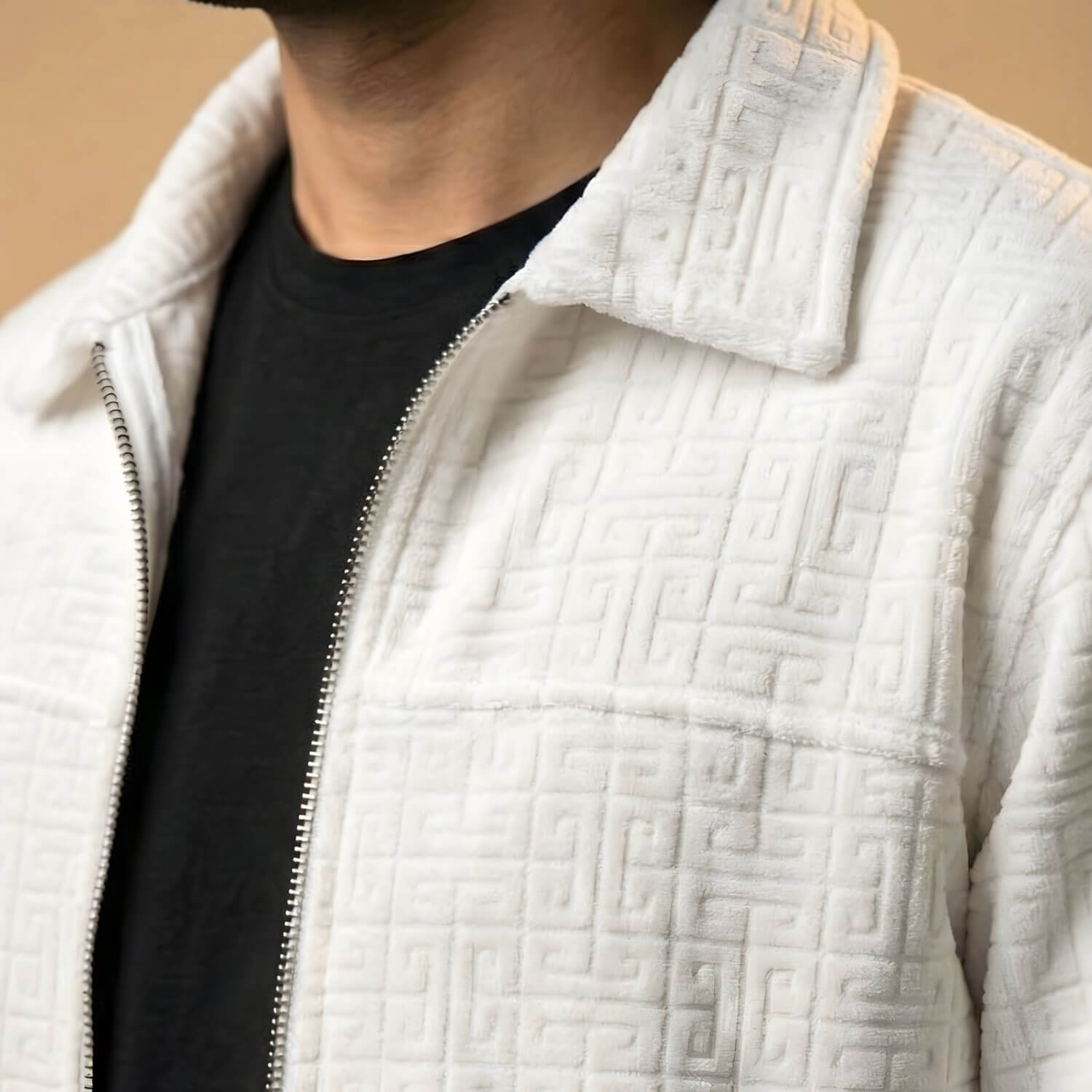 Monarch Textured Men’s Zip-Up Shacket – Snow White