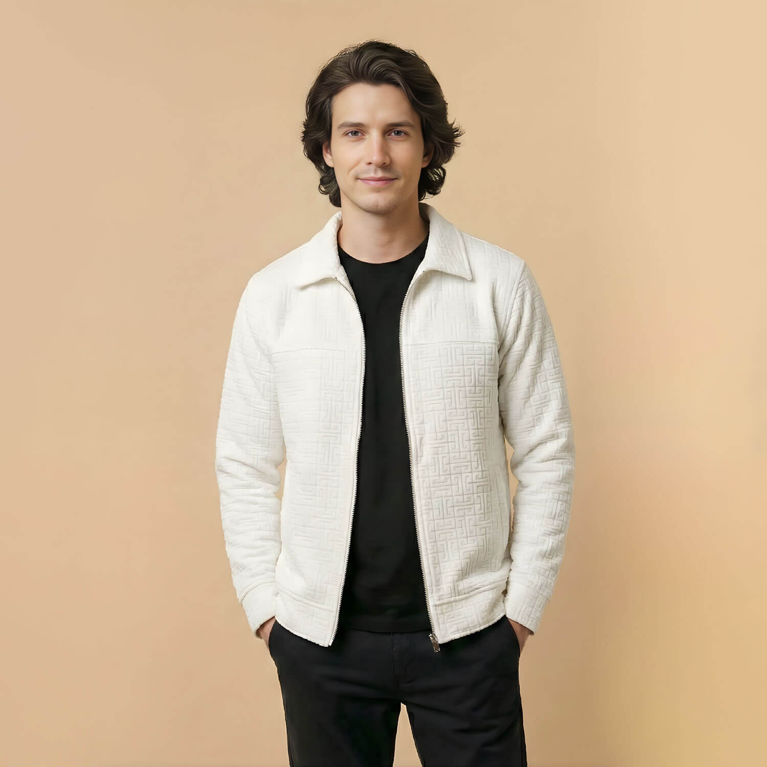 Monarch Textured Men’s Zip-Up Shacket – Snow White