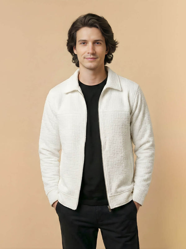 Monarch Textured Men’s Zip-Up Shacket – Snow White