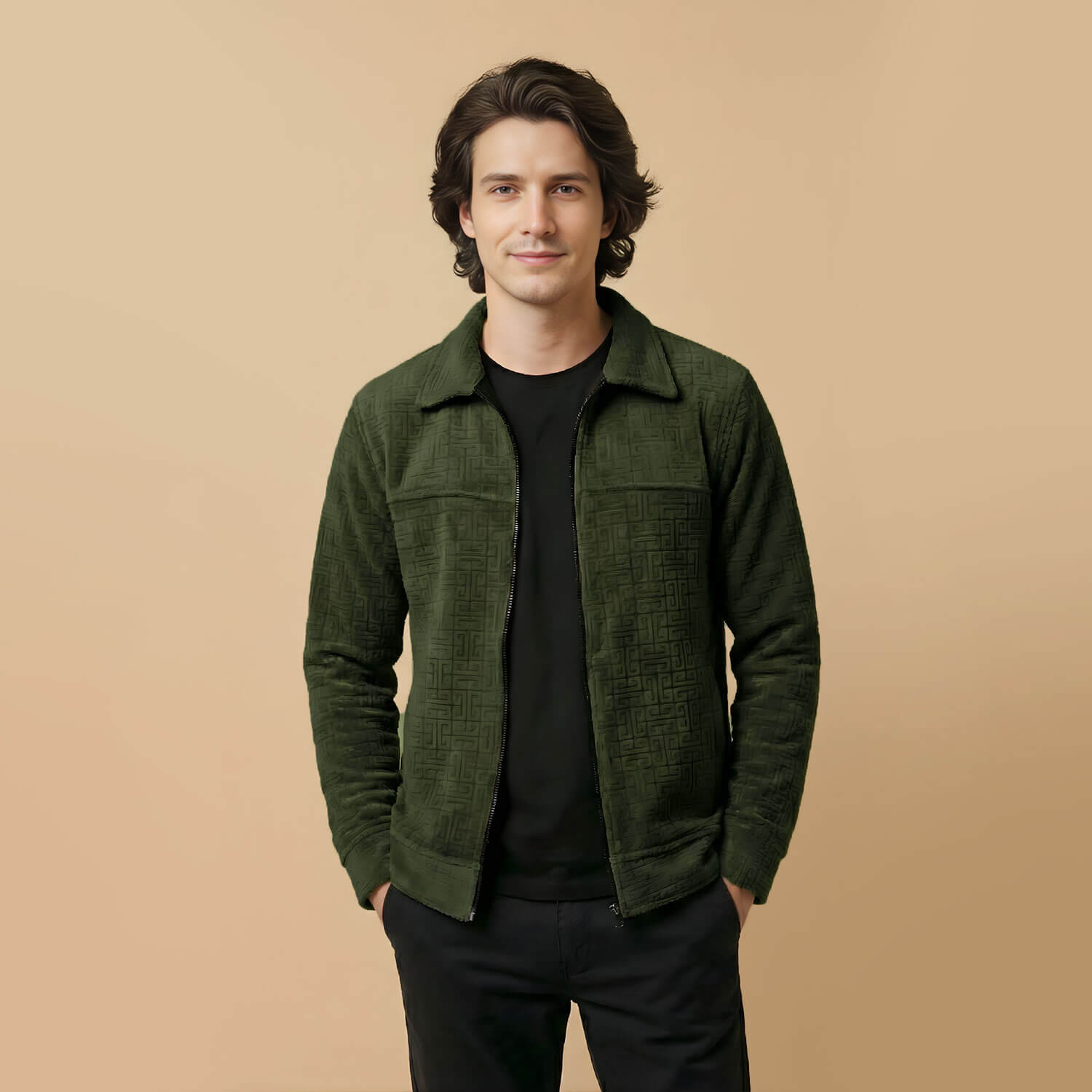 Monarch Textured Men’s Zip-Up Shacket – Olive Green