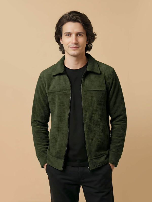 Monarch Textured Men’s Zip-Up Shacket – Olive Green