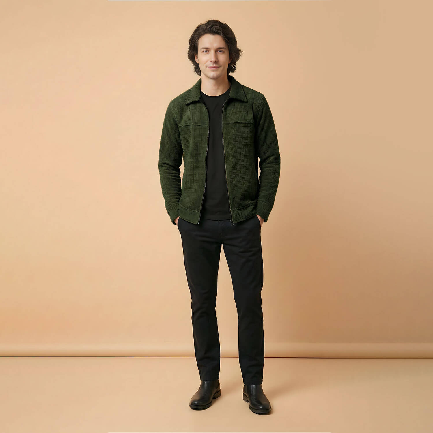 Monarch Textured Men’s Zip-Up Shacket – Olive Green