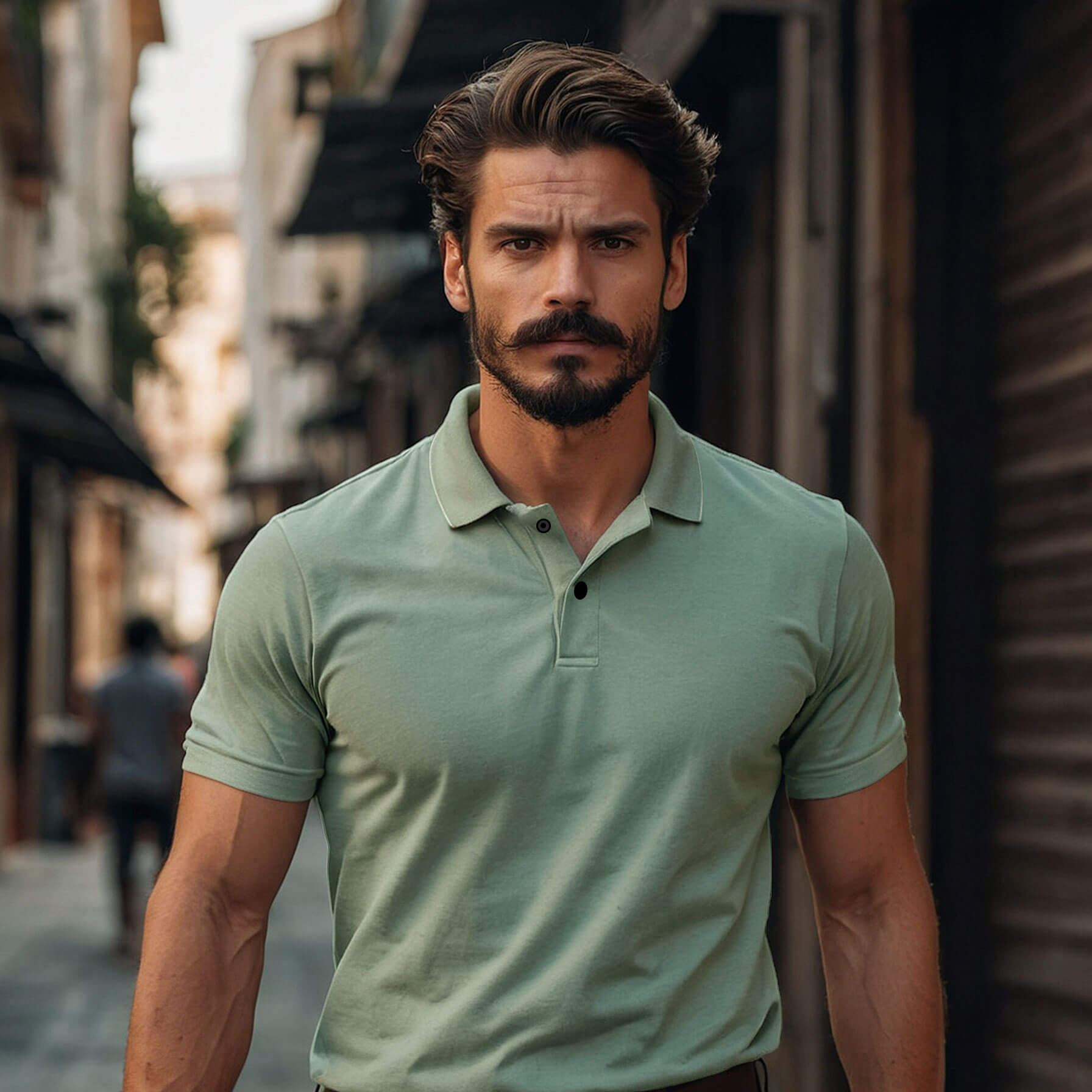 Men’s Solid Snap Button Polo T-shirt in Pista Green