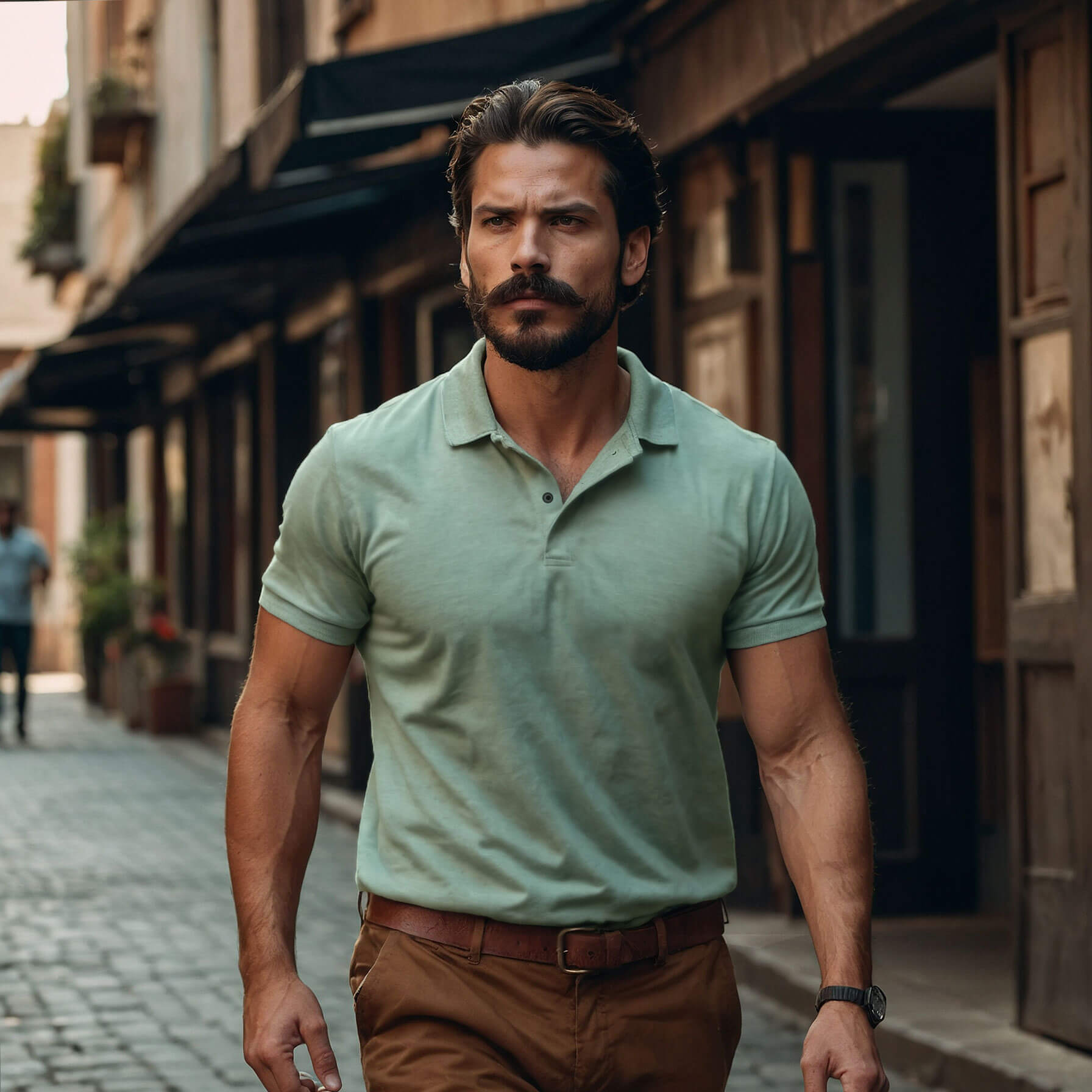 Men’s Solid Snap Button Polo T-shirt in Pista Green
