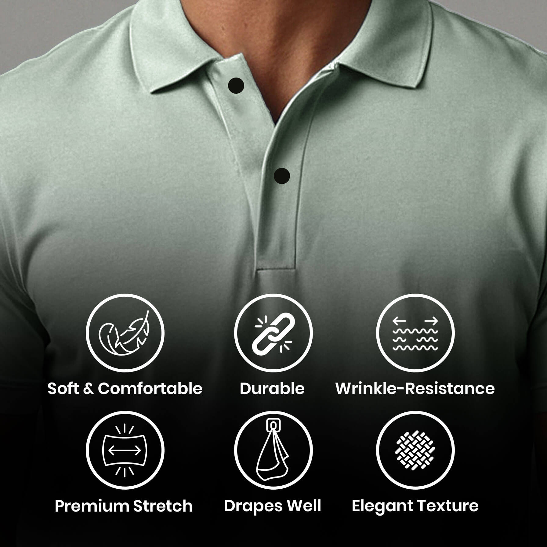 Men’s Solid Snap Button Polo T-shirt in Pista Green