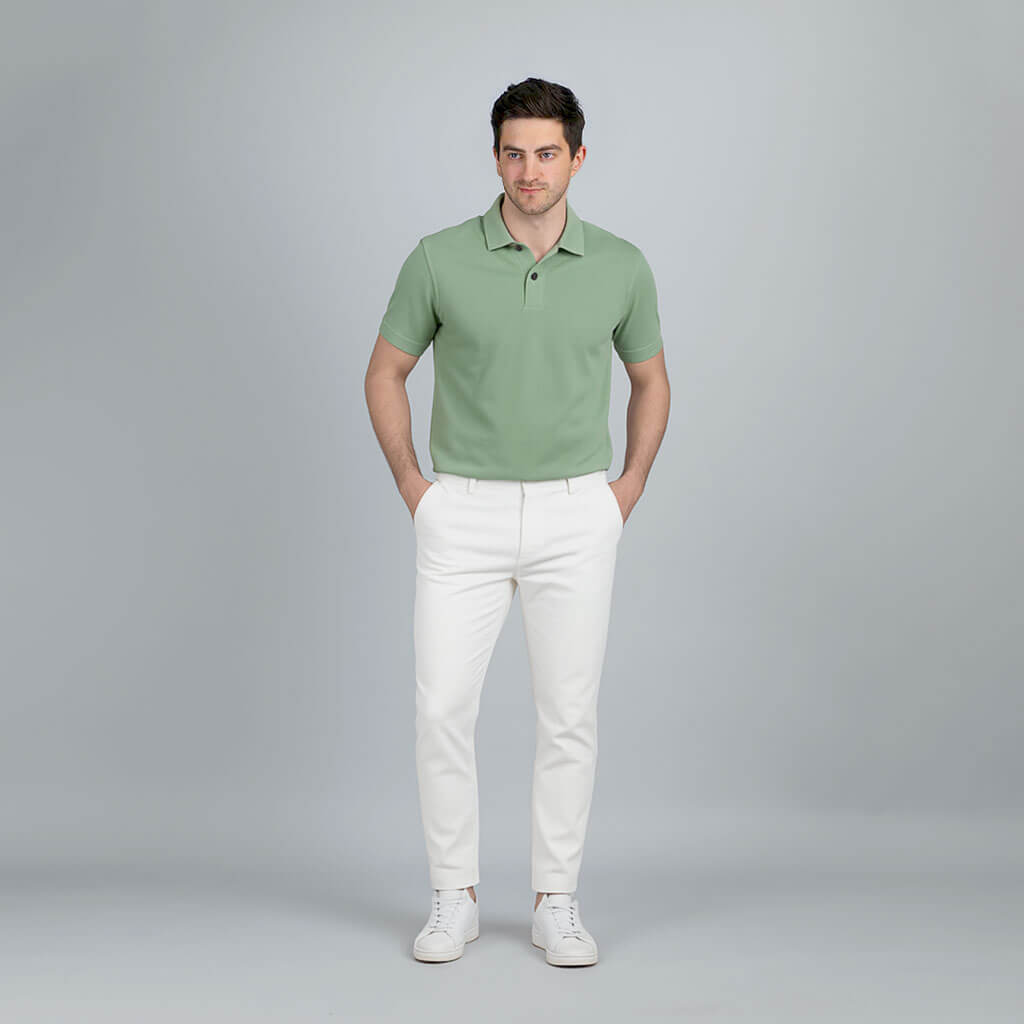 Solid Snap Button Polo T-shirt in Pista Green