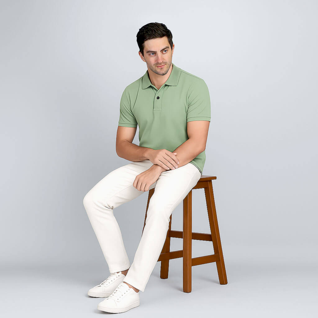 Solid Snap Button Polo T-shirt in Pista Green