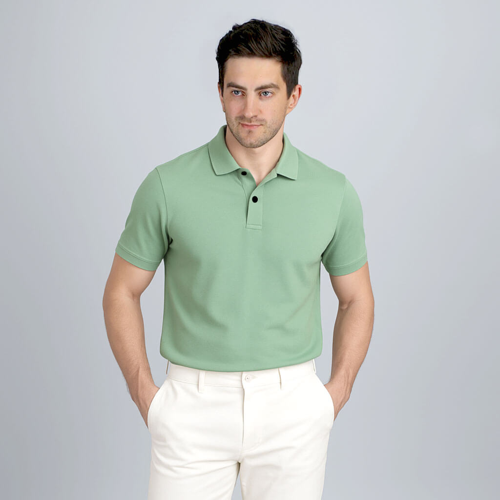 Solid Snap Button Polo T-shirt in Pista Green
