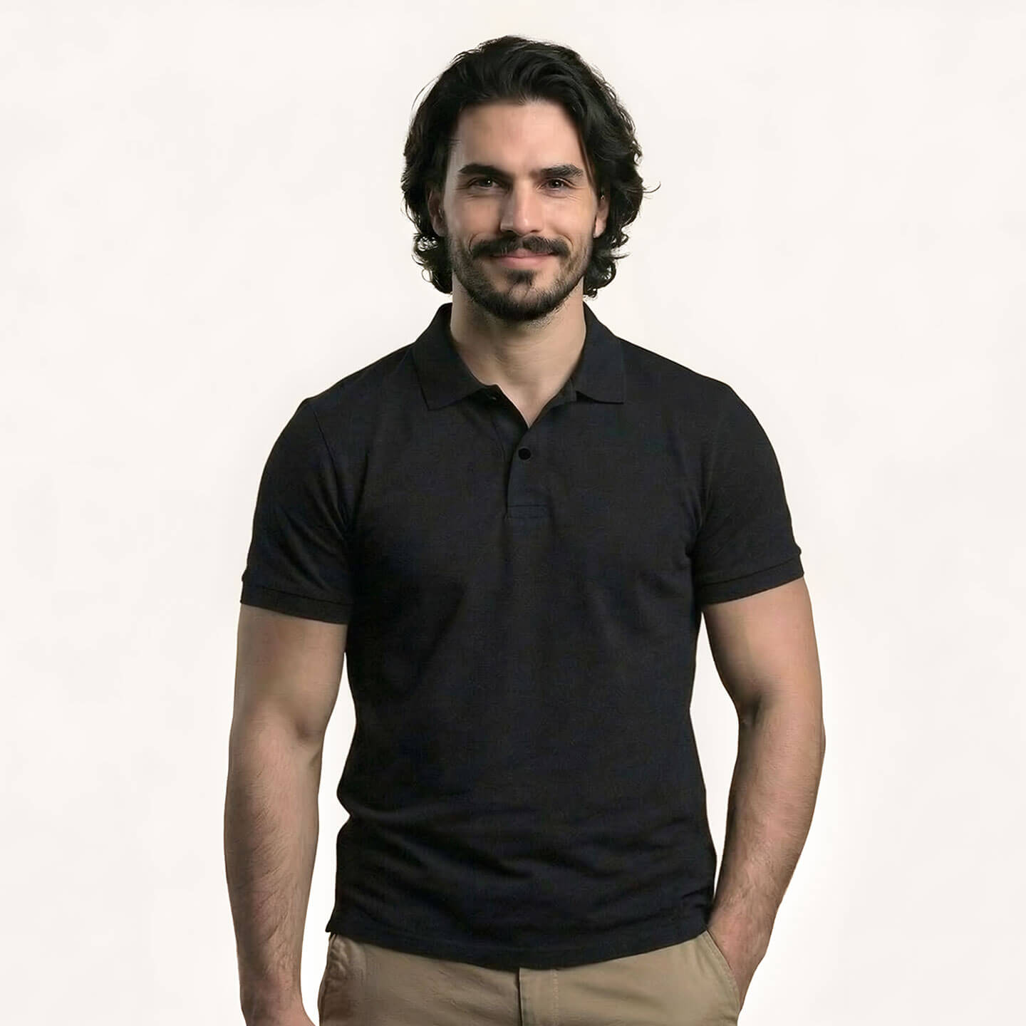 Snap Button Polo T-shirt in Black