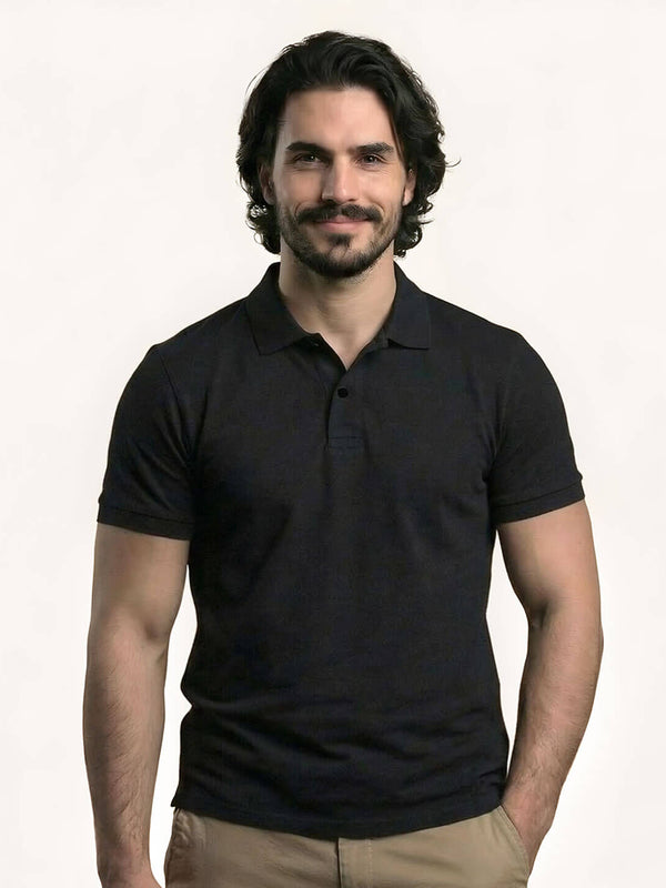 Snap Button Polo T-shirt in Black