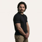Snap Button Polo T-shirt in Black