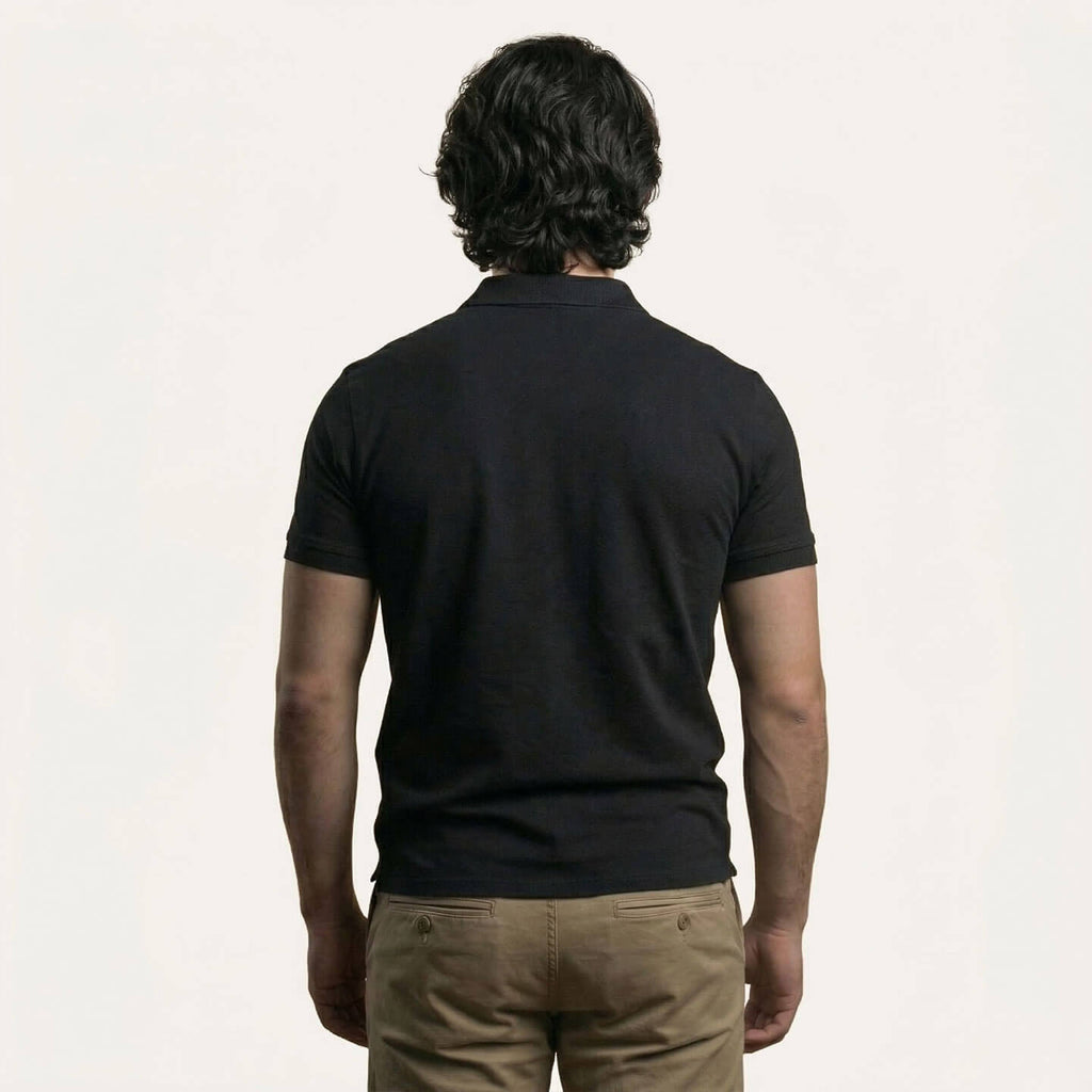 Snap Button Polo T-shirt in Black