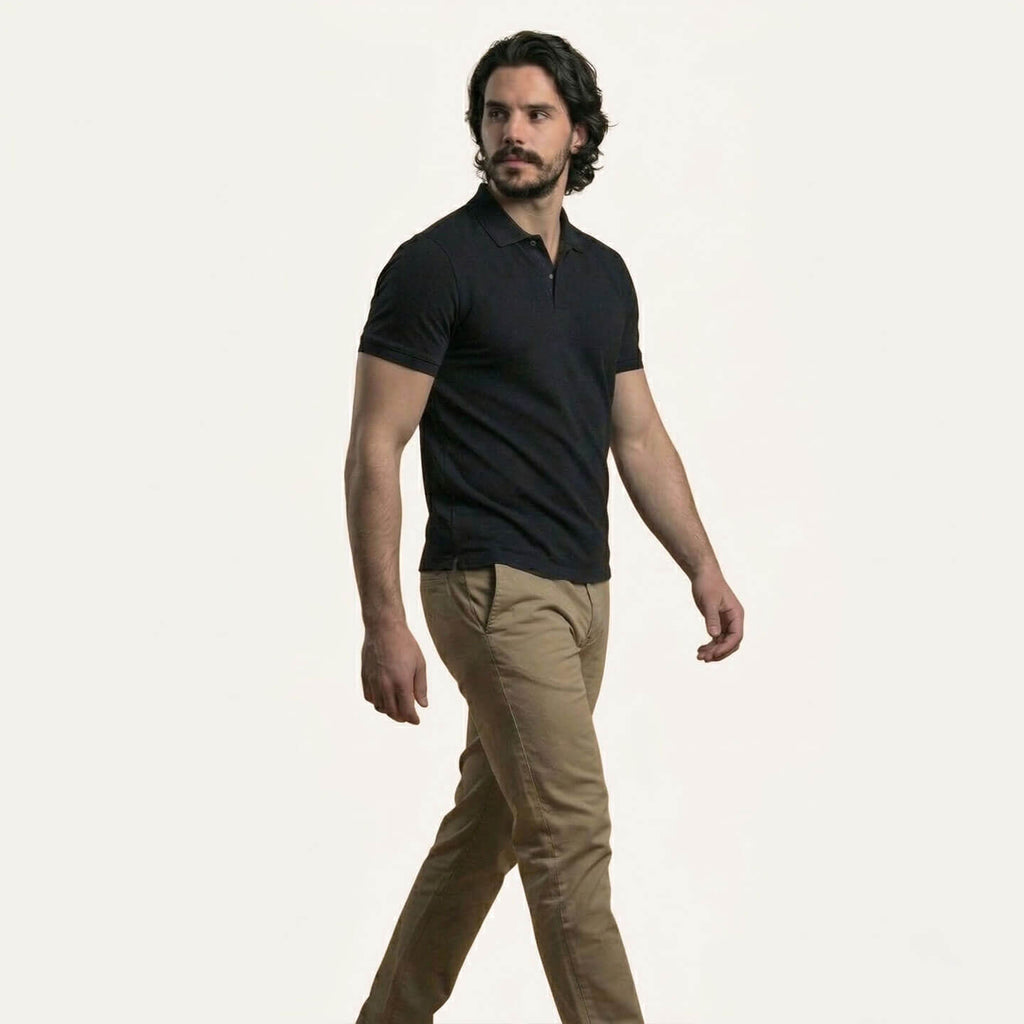 Snap Button Polo T-shirt in Black