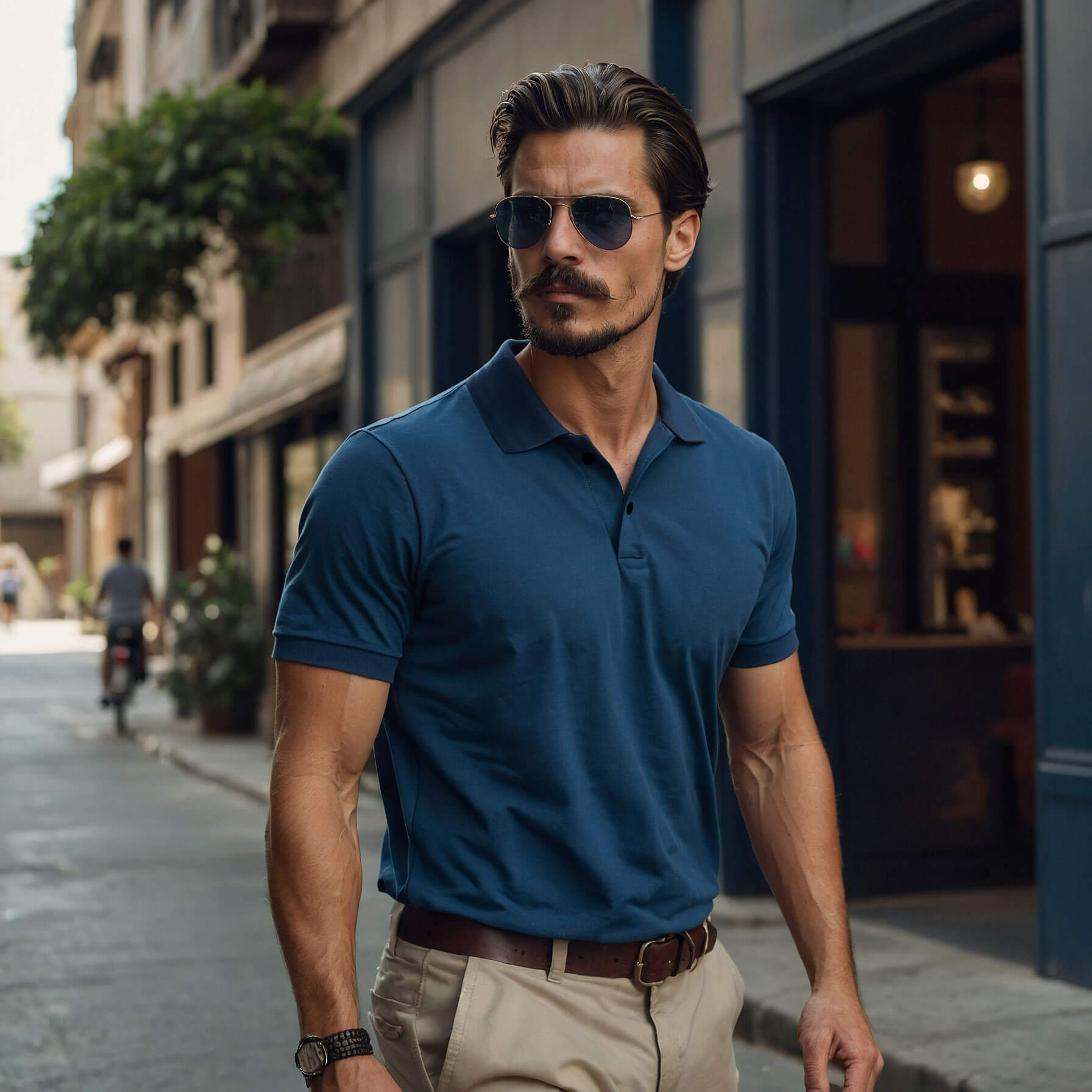 Men’s Solid Snap Button Polo T-shirt in Peacock Blue