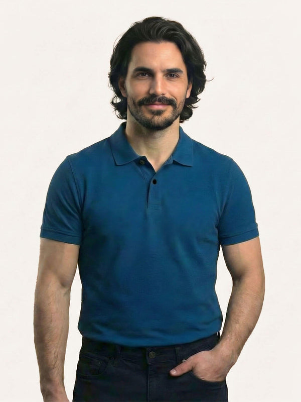 Snap Button Polo T-shirt in Peacock Blue