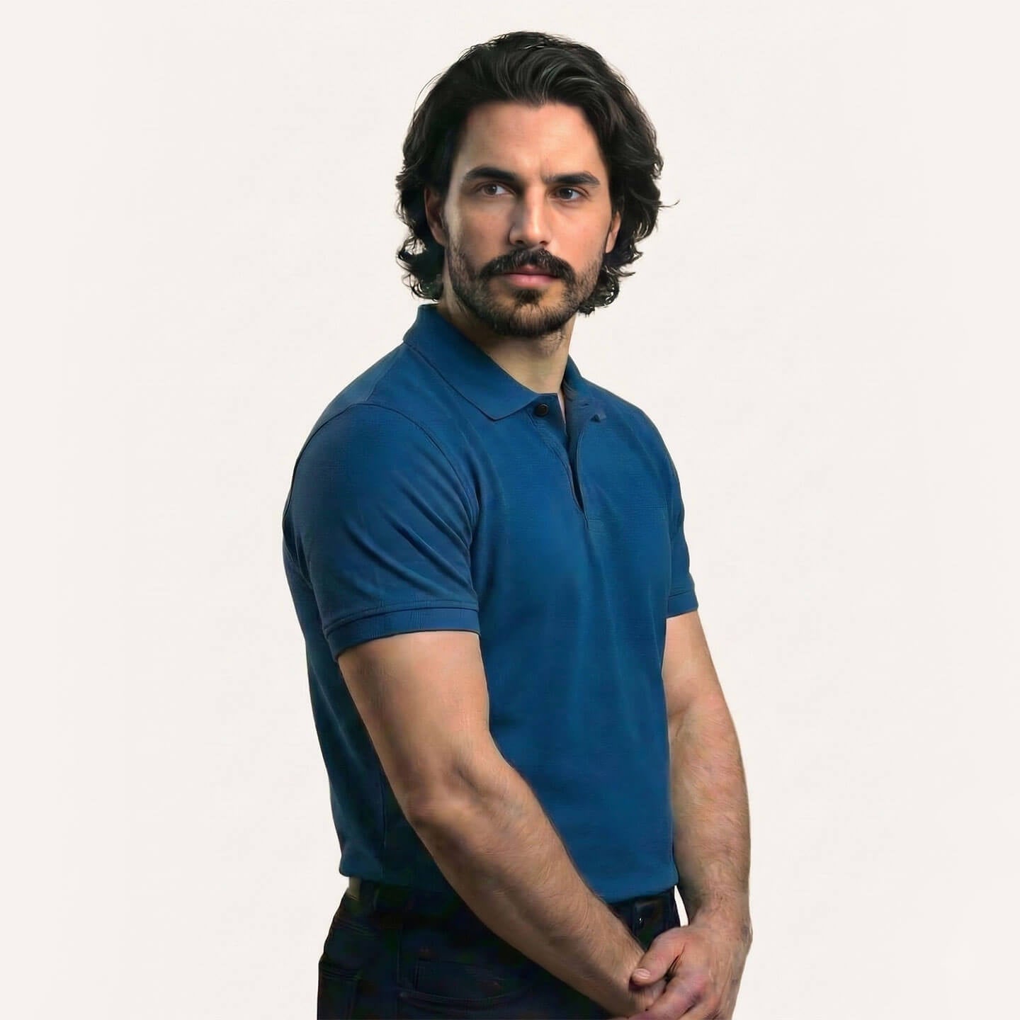 Snap Button Polo T-shirt in Peacock Blue