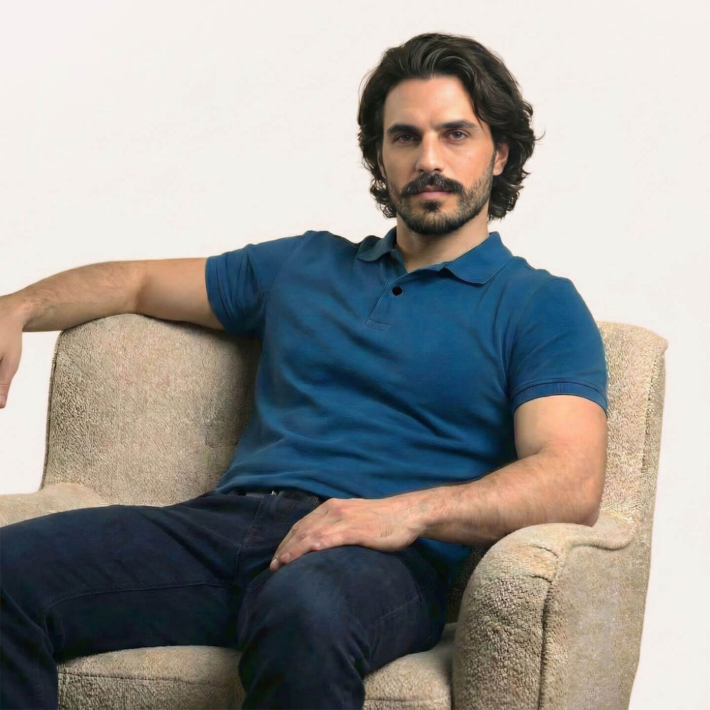 Snap Button Polo T-shirt in Peacock Blue