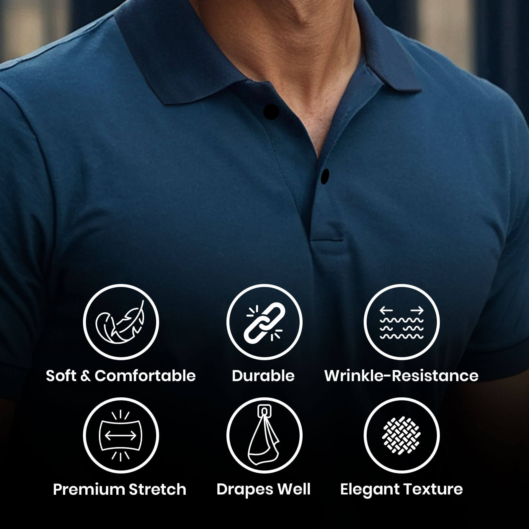 Men’s Solid Snap Button Polo T-shirt in Peacock Blue