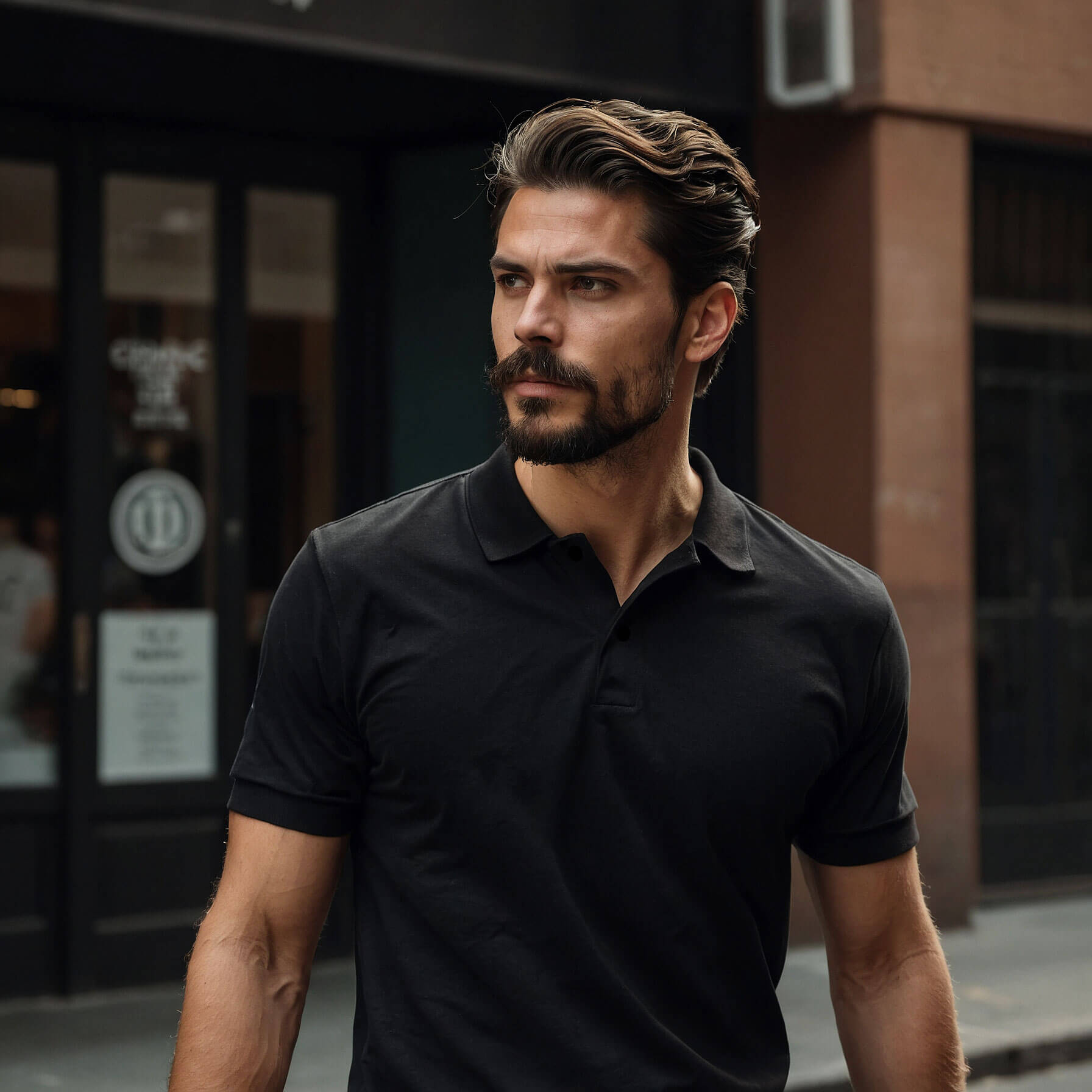 Men’s Solid Snap Button Polo T-shirt in Black