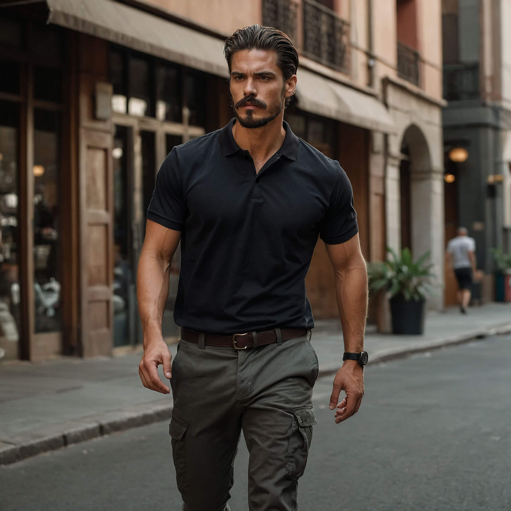 Men’s Solid Snap Button Polo T-shirt in Black