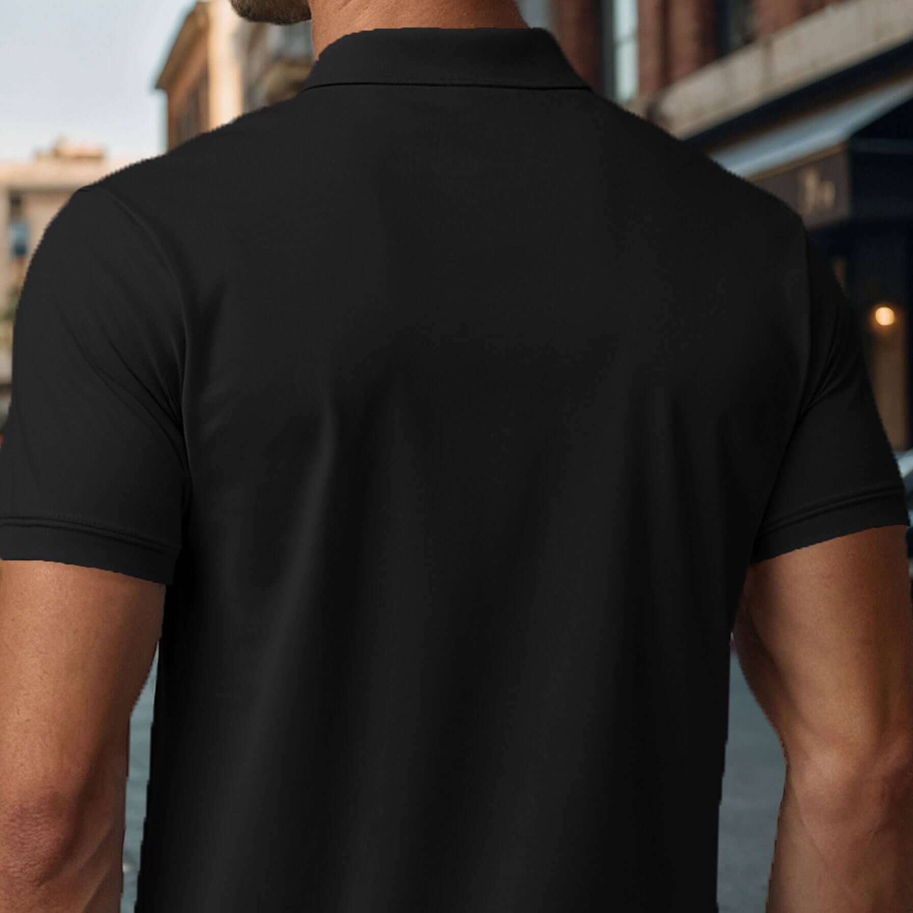 Men’s Solid Snap Button Polo T-shirt in Black
