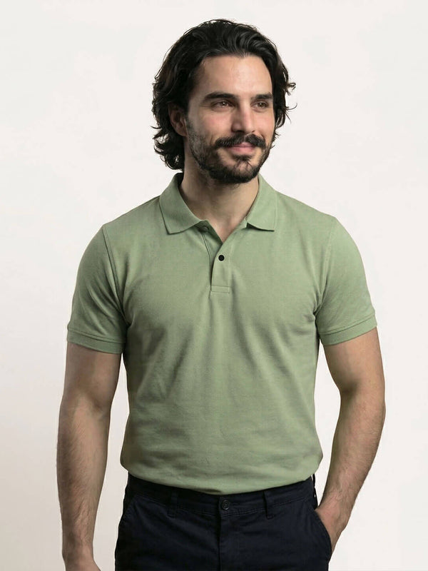 Snap Button Polo T-shirt in Pista Green