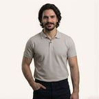 Snap Button Polo T-shirt in Steel Grey