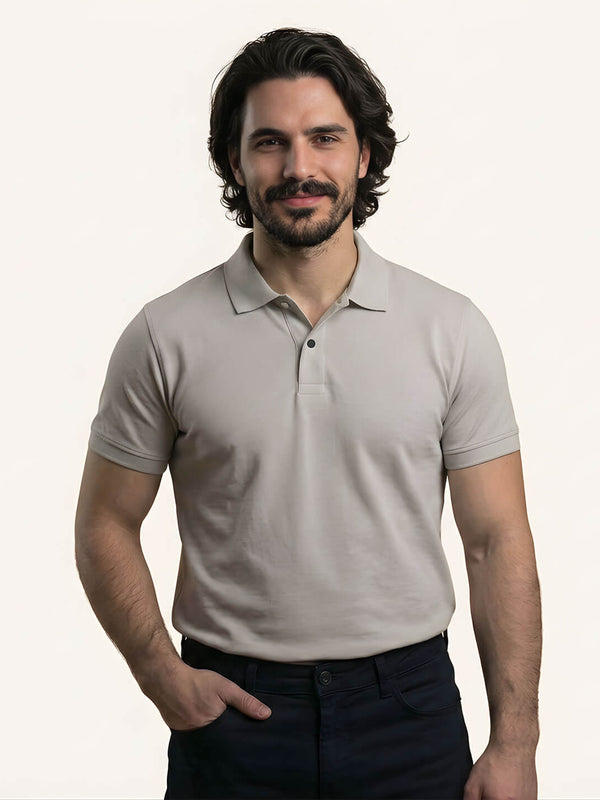 Snap Button Polo T-shirt in Steel Grey