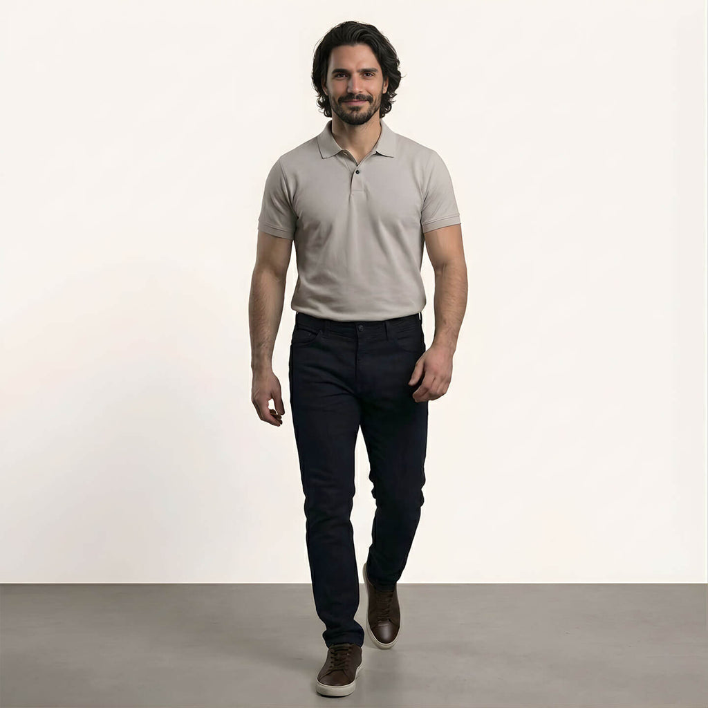 Snap Button Polo T-shirt in Steel Grey