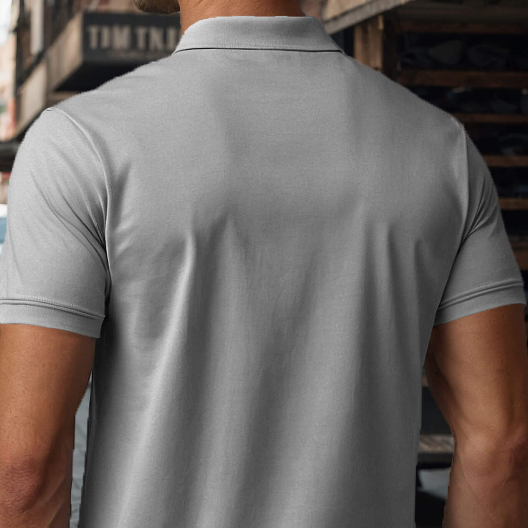 Men’s Solid Snap Button Polo T-shirt in Steel Grey