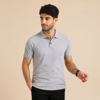Snap Button Polo T-shirt in Steel Grey