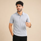 Snap Button Polo T-shirt in Steel Grey
