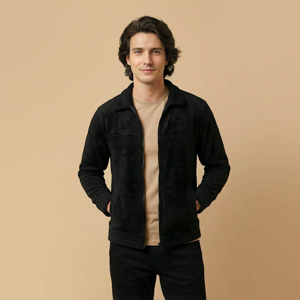 Monarch Textured Men’s Zip-Up Shacket – Shadow Black