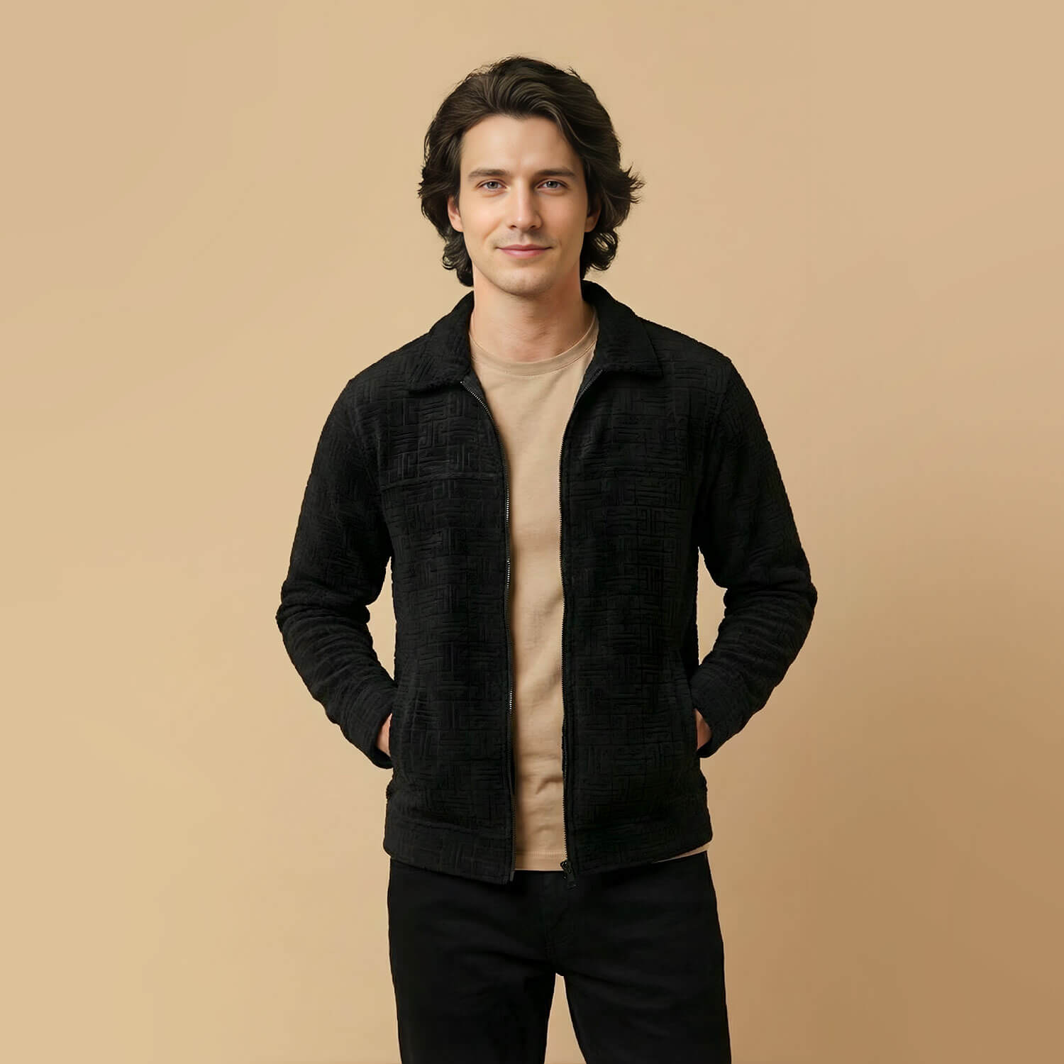 Monarch Textured Men’s Zip-Up Shacket – Shadow Black