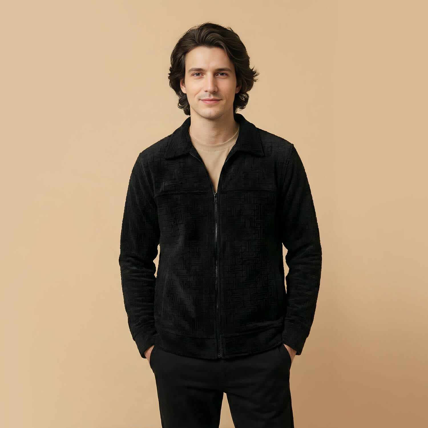 Monarch Textured Men’s Zip-Up Shacket – Shadow Black