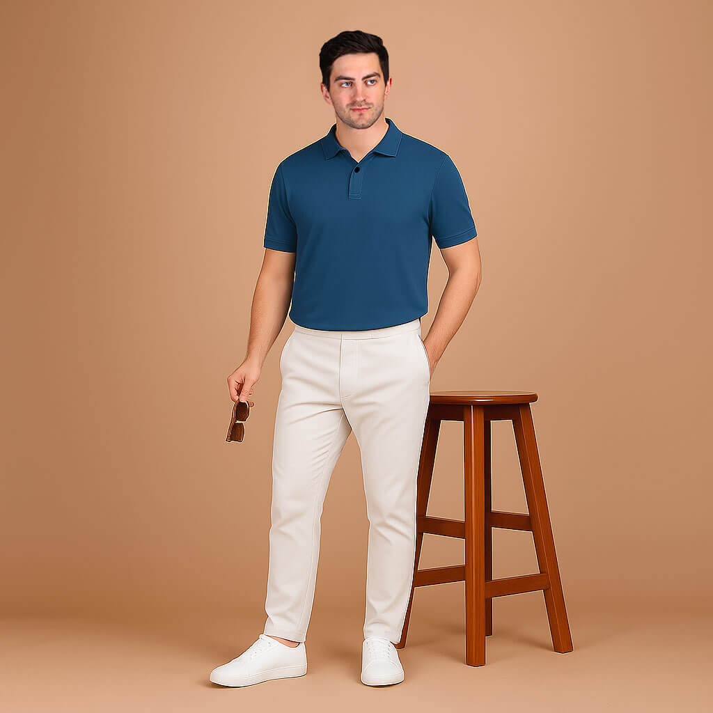 Solid Snap Button Polo T-shirt in Peacock Blue