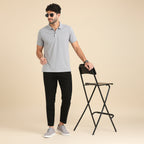 Snap Button Polo T-shirt in Steel Grey
