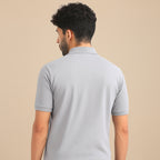 Snap Button Polo T-shirt in Steel Grey