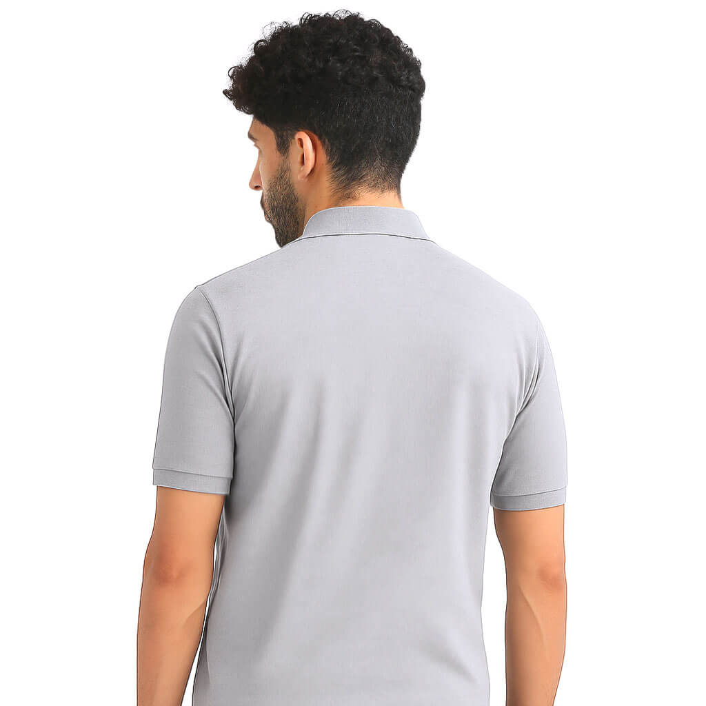 Solid Snap Button Polo T-shirt in Steel Grey