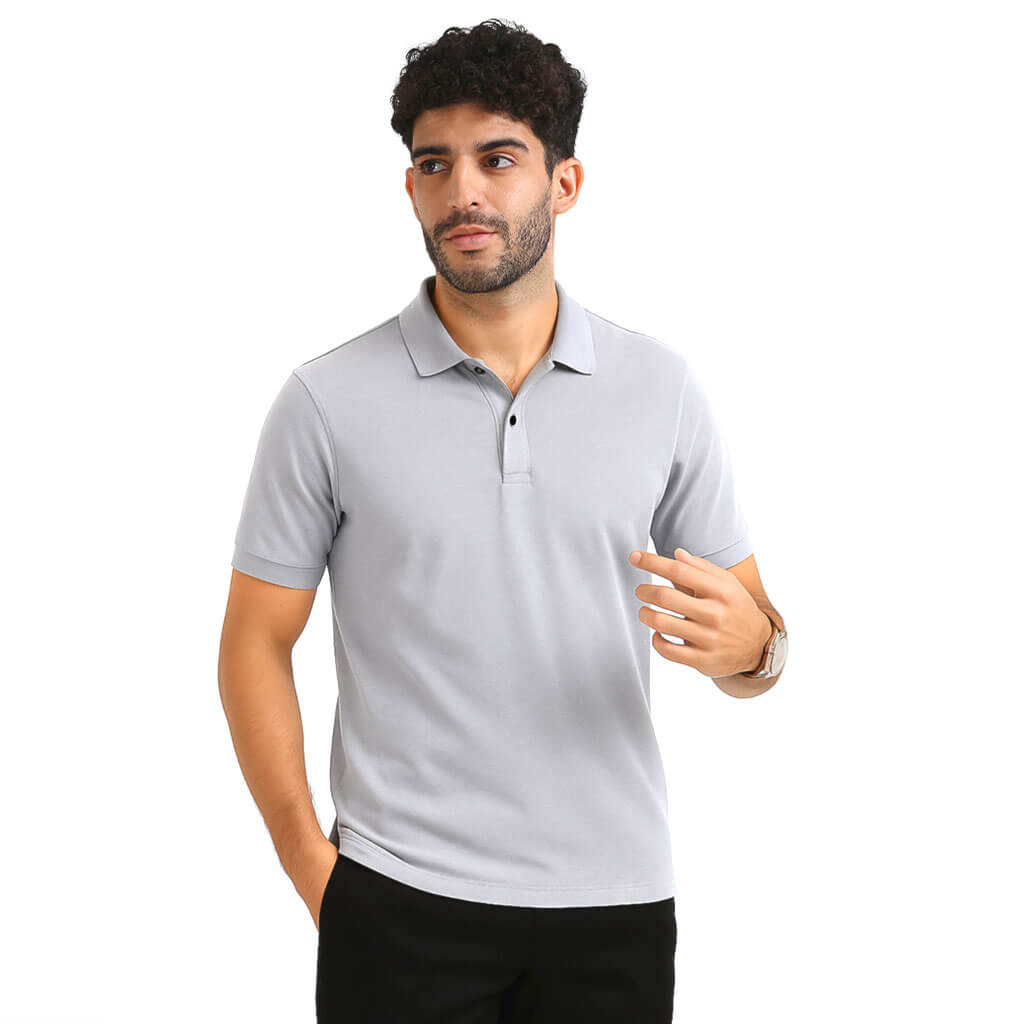 Solid Snap Button Polo T-shirt in Steel Grey